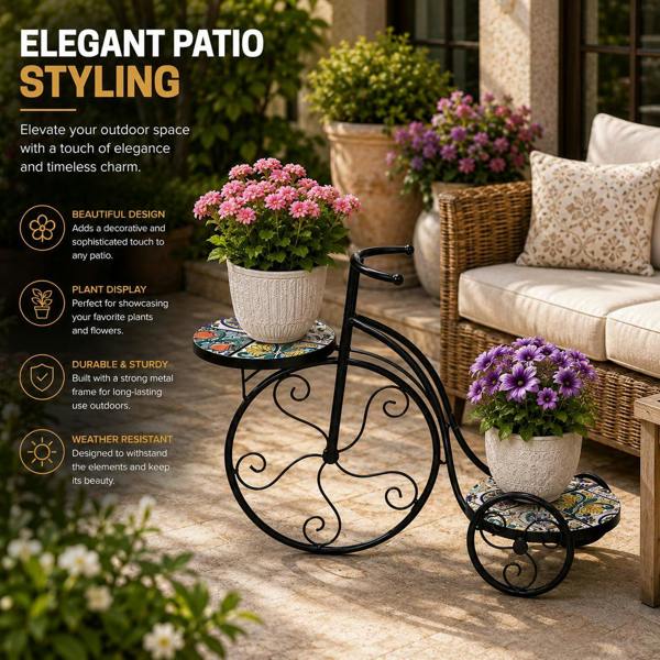 65cm Lisbon Mosaic Tricycle Plant Stand image 7