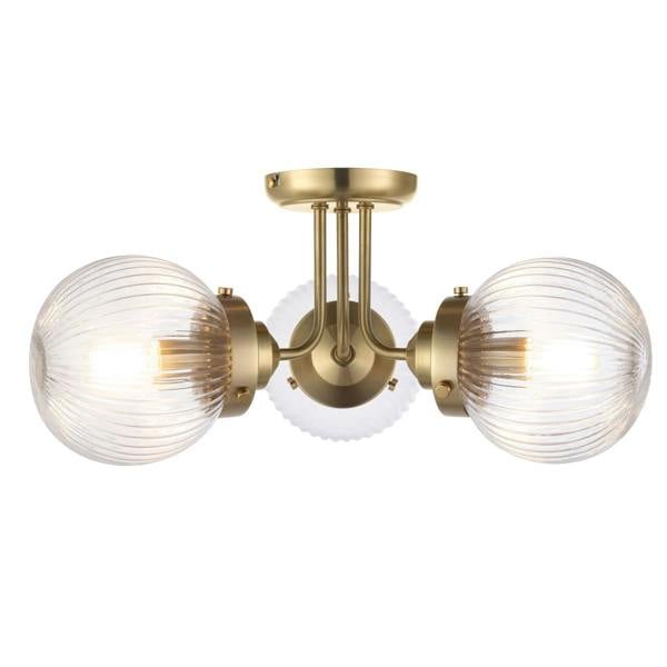 COSYLYTE Finley 3A Bathroom Ribbed Glass Ceiling Light - Brass