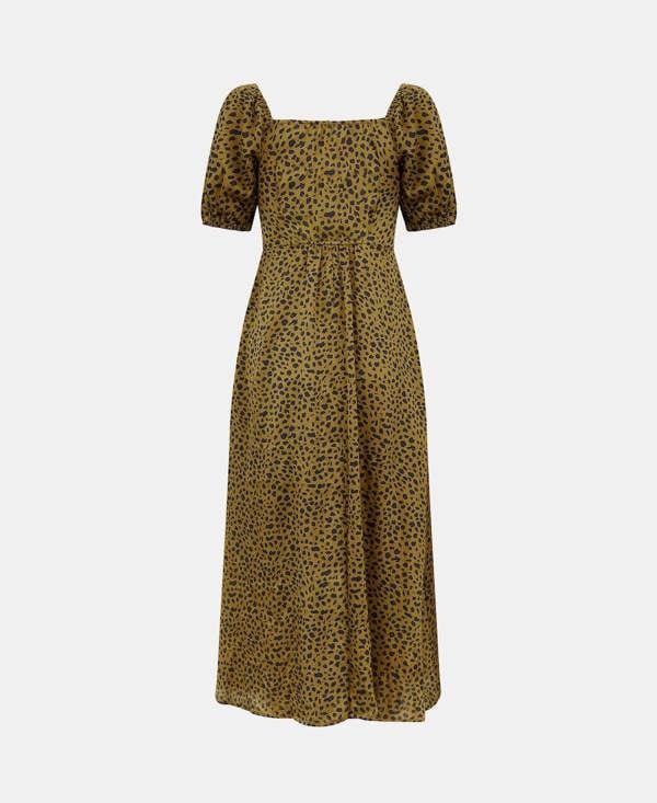 SWEETHEART NECK MIDI DRESS SATIN ANIMAL