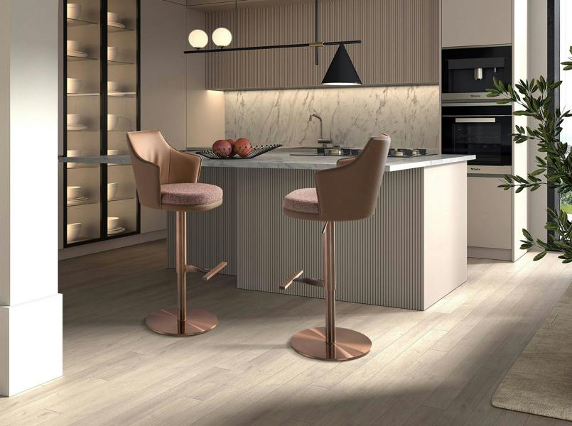 Angel Cerdá Swivel Stool in Mottled Brown Fabric and Brown Leatherette 4226
