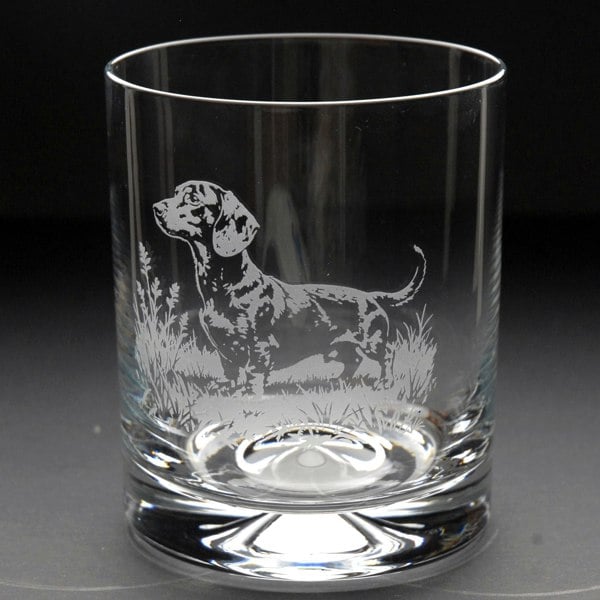 Glyptic Glass Art Dachshund Dog Whiskey Tumbler Glass - Hand Etched/Engraved Gift