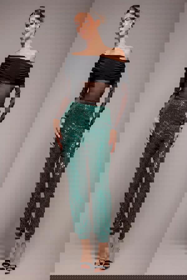 Sequin Cuffed Ankle Trouser - Emerald TR360