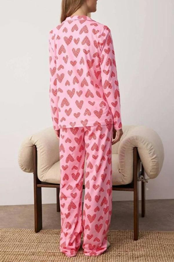 WOVCOR 2-Piece Cotton Leopard Heart Knit Pajama Set