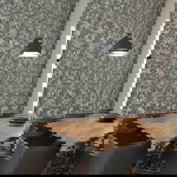 Hoopla Walls Ogee Damask - Black 10m Wallpaper