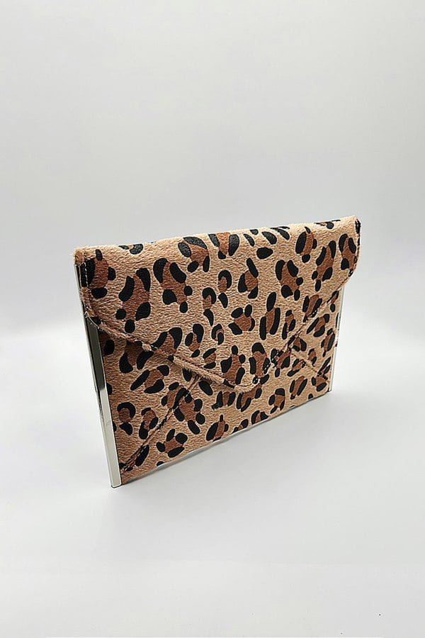 SVNX Leopard Envelope Clutch Bag In Brown