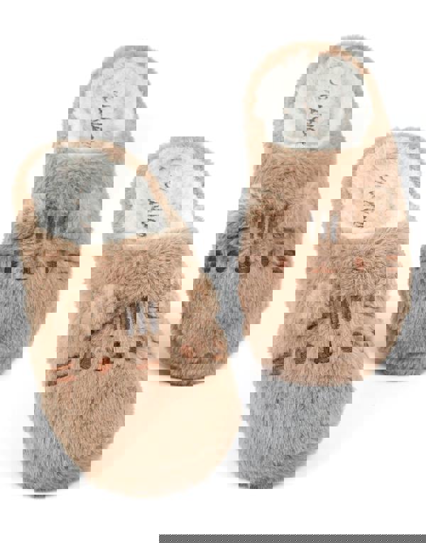 Pusheen Womens Beige Pusheen OR Nah Embroidered Graphic Mule Slippers