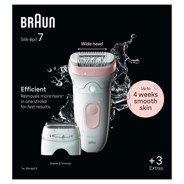 Braun Silk-épil 7,  Epilator For Easy Hair Removal, Lasting Smooth Skin, 7-030, White/Flamingo
