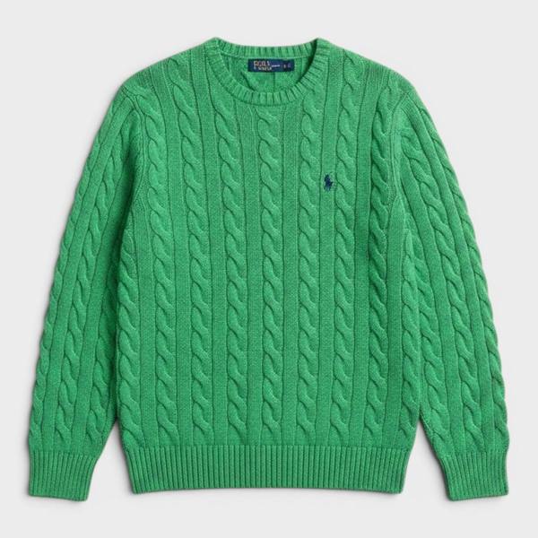 Ralph Lauren Polo Logo Cable Knit Cotton Sweater Jumper Green