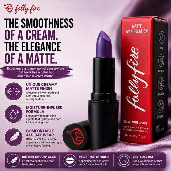 Aquarius Folly Fire Kino No Creamy Matte Lipstick Royal Purple Long Lasting Lip Colour