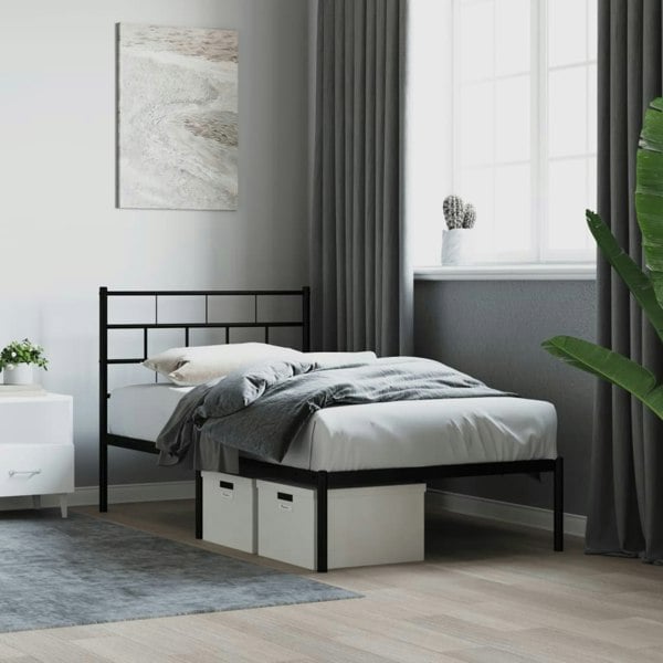 Berkfield Metal Bed Frame with Headboard Black 100x200 cm