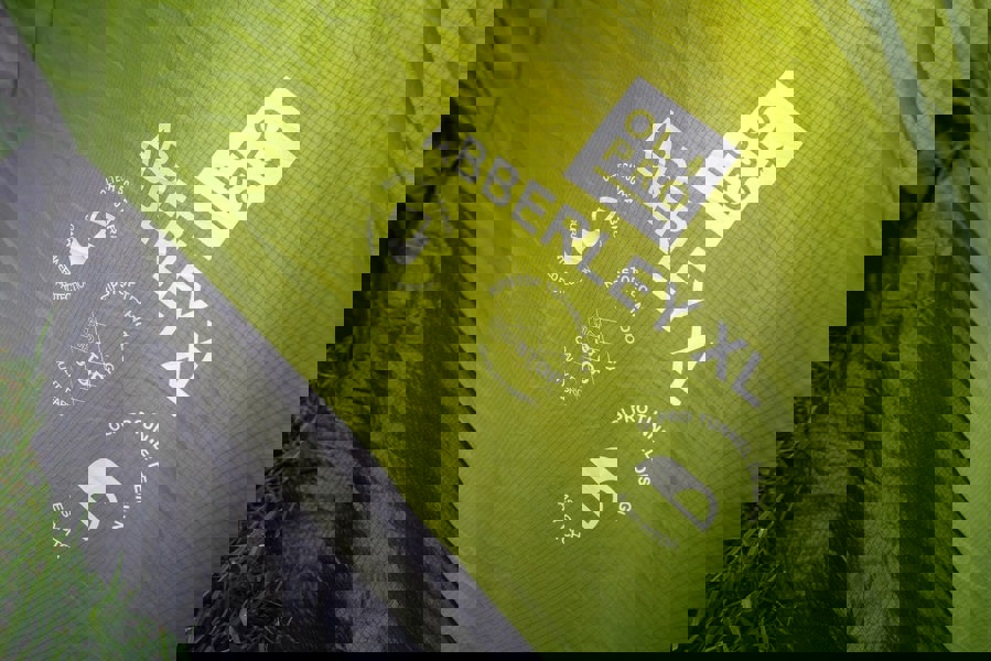 A closeup of the logo and tent name of the Abberley XL 4 Berth Tent by OLPRO.