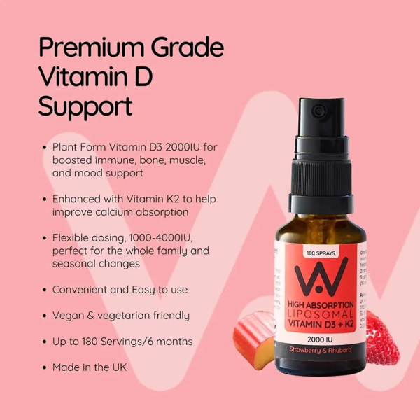 Well Actually Vitamin D3 (2000IU's) + K2 (100mcg) - Liposomal Spray -Strawberry