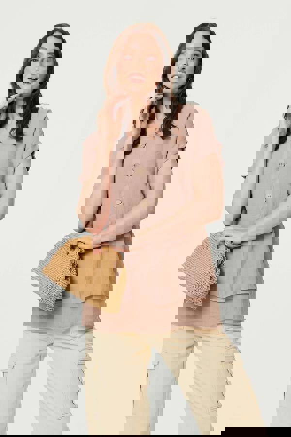 Brown | Layered Hem Short Sleeve Tunic Top : Model is 5'9"/175 cm and wears UK8/EU36/US4/AUS8