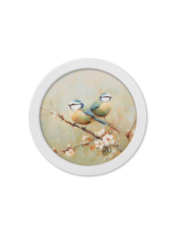 Exceptional Art Garden Birds - 30cm White Round Box Frame