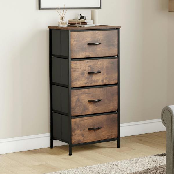 Vida Designs Chorley 4 Drawer Fabric Drawer Chest, Beige & Grey Wood