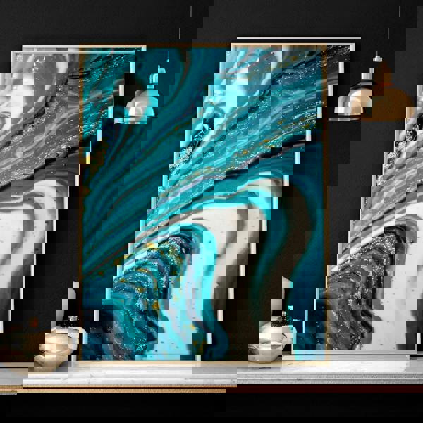 Teal painting | set of 3 Abstract Marble wall art prints