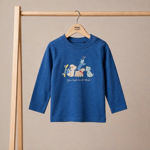 Mini Cuddles Puppy T-shirt (White & Blue), 3 Pack
