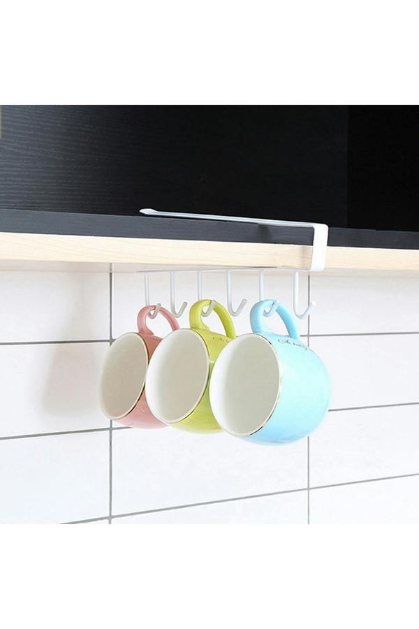 Living and Home Cups Storage 6 Hooks Kitchen Utensil Hanging Hook Rack Holder Under Cabinet Closet