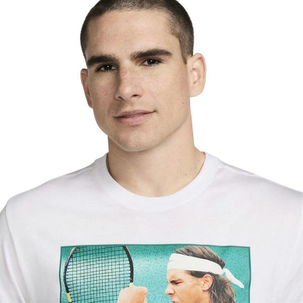 Nike Mens Rafa Graphic Print Crew Neck Regular T-Shirt - White - 