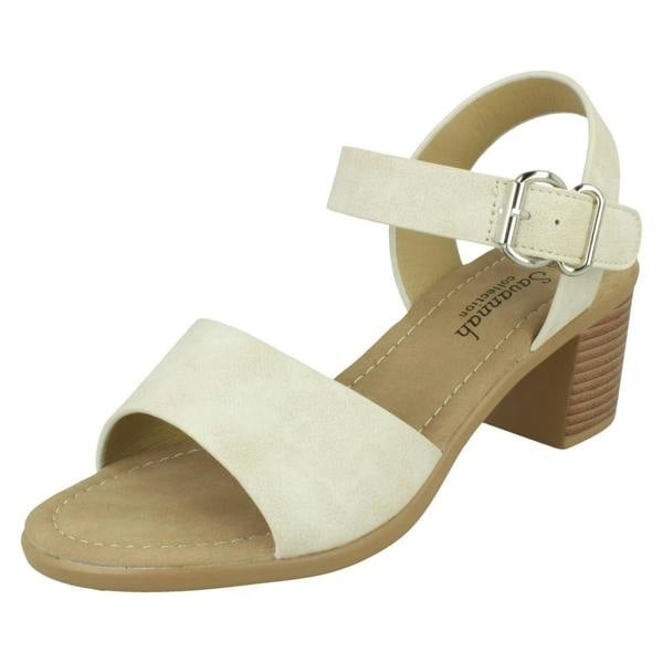 Savannah Ladies Savannah Mid Stack Heel Mule Sandal with Buckle Ankle Strap F12079