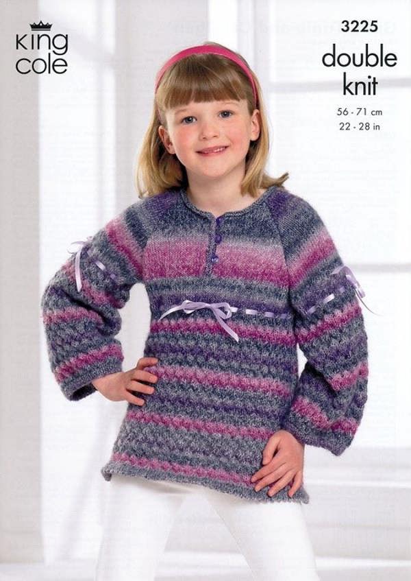 King Cole Knitting Pattern 3225, Tops, Tunics, Cardigans for Kids, 22 - 28 Inches - Intermediate