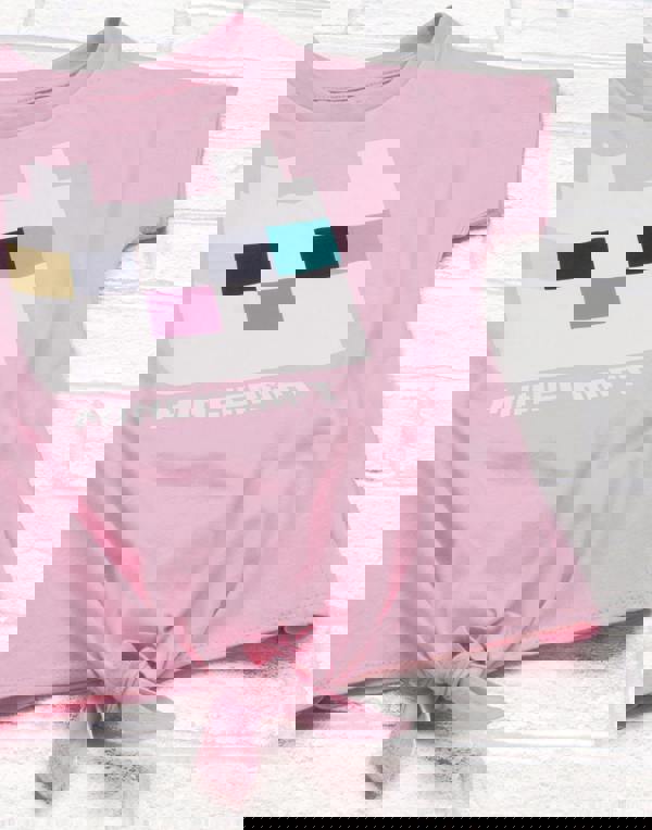 Minecraft Girls Pink Kitty Cat Short Sleeved T-Shirt