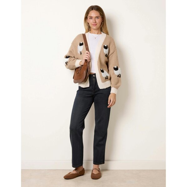 Blue Vanilla Contrast Trim Sheep Knit Cardigan