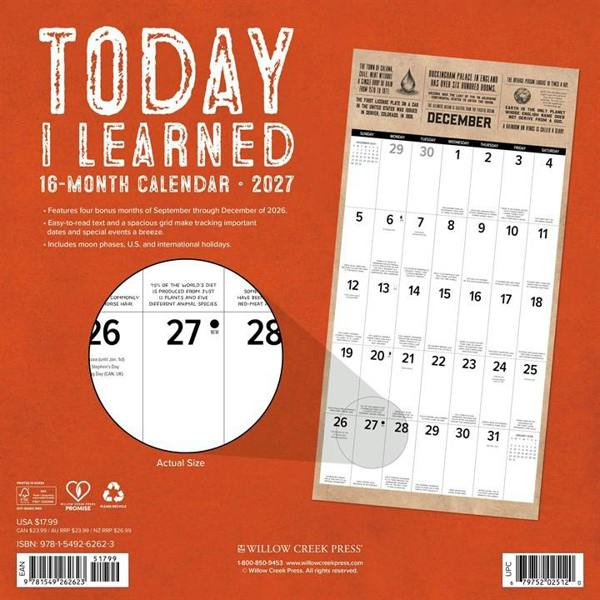 Today I Learned Calendar 2027, Wall Calendars, Month To View, Lifestyle, Gift