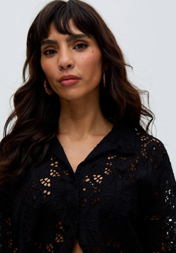 Shelli All Over Broderie Anglaise Shirt In Black