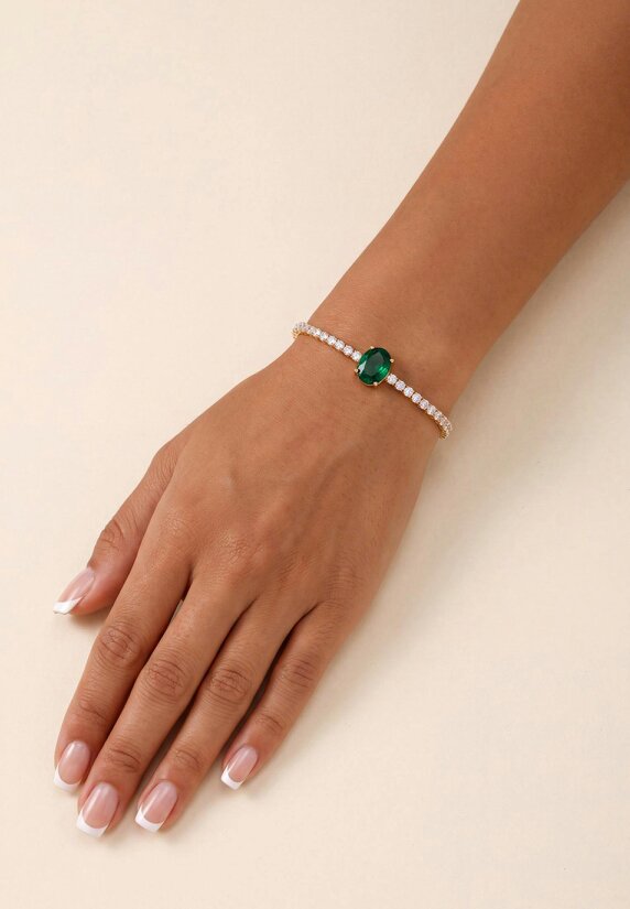 Latelita Garbo Oval Gemstone Tennis Bracelet Emerald Gold