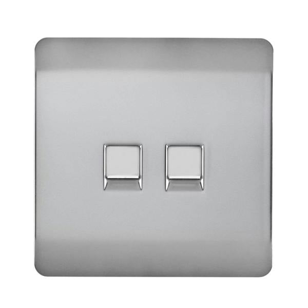 Trendi Switch 2 Gang RJ45 Cat 5e PC Ethernet & Telephone Slave Sockets in Brushed Steel