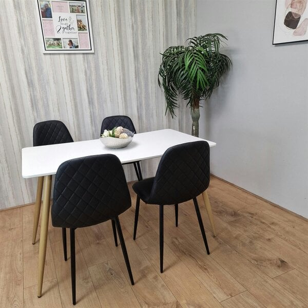 Kosy Koala Dining Table Set of 4 Wooden White Table with 4 Black Gem Patterend Chairs