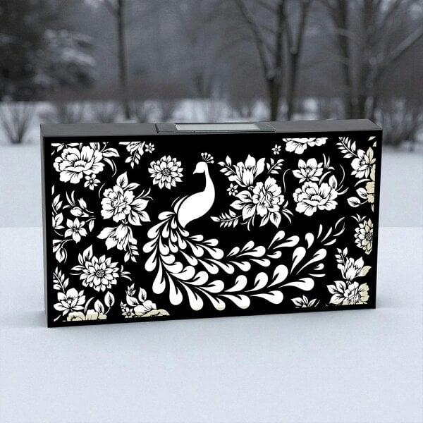 EDH Door Hardware Landscape Solar Wall Panel with Peacock – Outdoor Metal Wall Art with Warm LED Light Weatherproof Garden & Patio Décor Peacock Panel