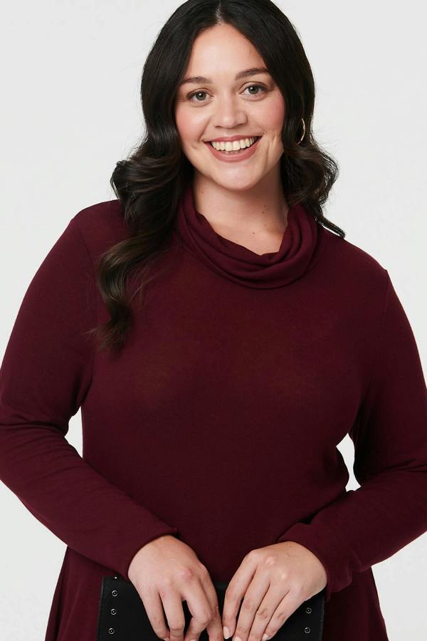 Red | Curve Cowl Neck Asymmetric Jumper