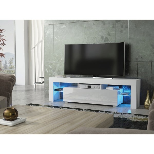 Mex Furniture Chic 160cm TV Unit – Modern TV Stand Cabinet with White High Gloss Doors and Free LED