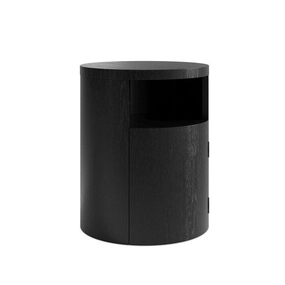 Wyld Haus Yori Round Black Bedside Cabinet 1 Door Open Shelf