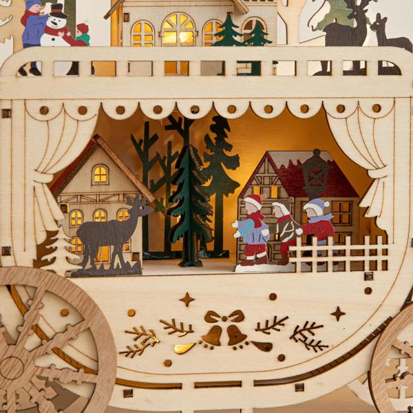 Samuel Alexander 25cm Battery Powered Light Up Wooden Christmas Carriage Village with Warm White LEDs