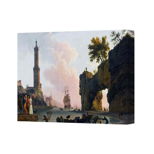 Benjamin Tate Design Canvas Wall Art Maritime Harbor Scene With Lighthouse And Rock Arch