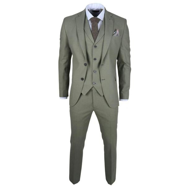 Infinity Leather Men's Sage Tailor Fit 3 Piece Linen Summer Wedding Suit