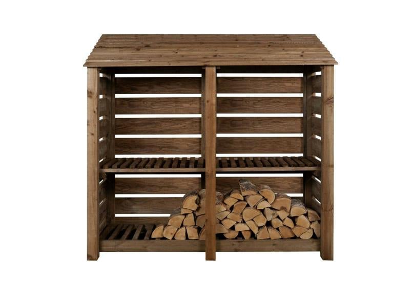 Arbor Garden Solutions Slatted Wooden Log Store with Shelf W-187cm, H-126cm or 180cm, D-88cm - Brown Finish