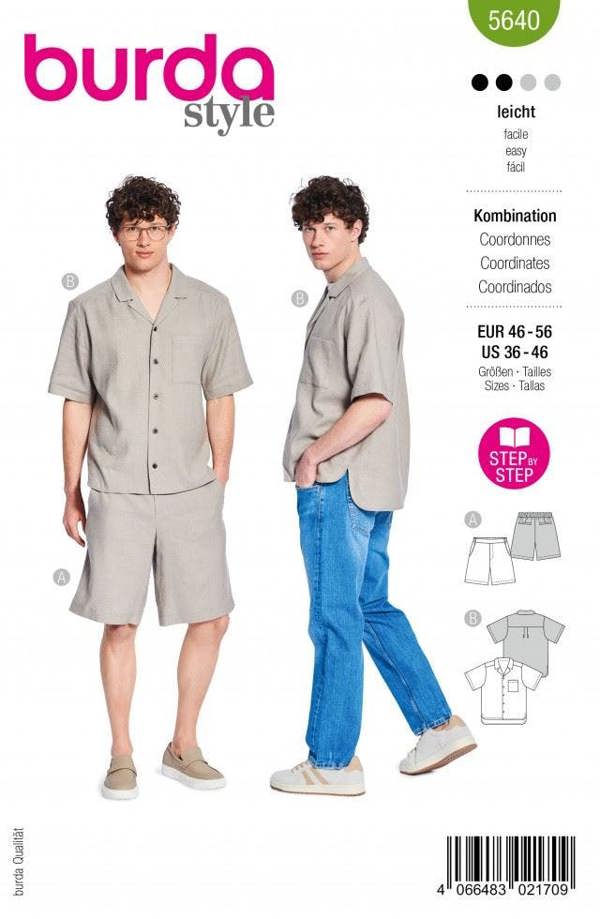 Burda Sewing Pattern 5640 Tops, Shirts and Shorts For Men, 36 to 46 - Easy