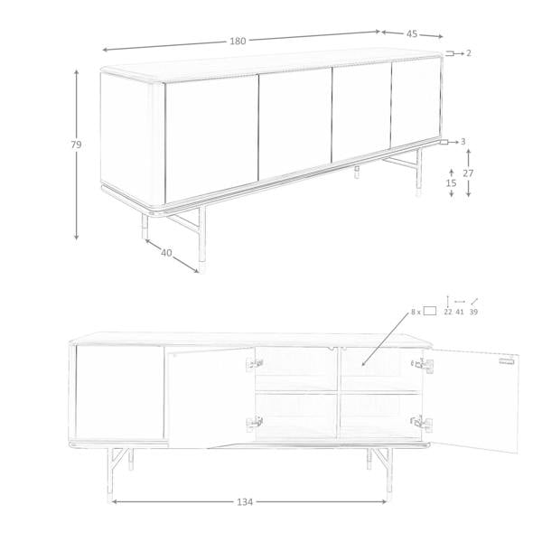 Angel Cerdá Sideboard in Dark Grey Wood, Black Steel and Walnut Top 3264