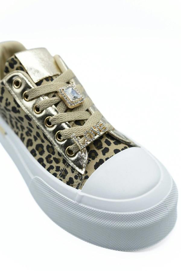 Angelah Lace Up Love Platform Trainers - Leopard