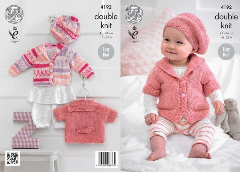 King Cole Cherish Knitting Pattern 4192, Headwear, Cardigans for Baby, 16 - 26 Inches - Easy