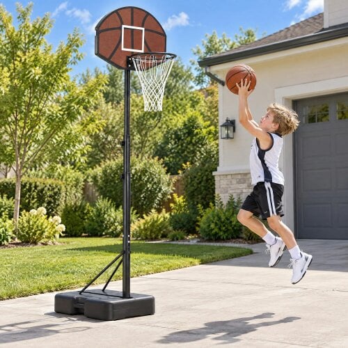 AIYAPLAY Kids Basketball Hoop and Stand, 3 Adjustable Heights, for Ages 3–8