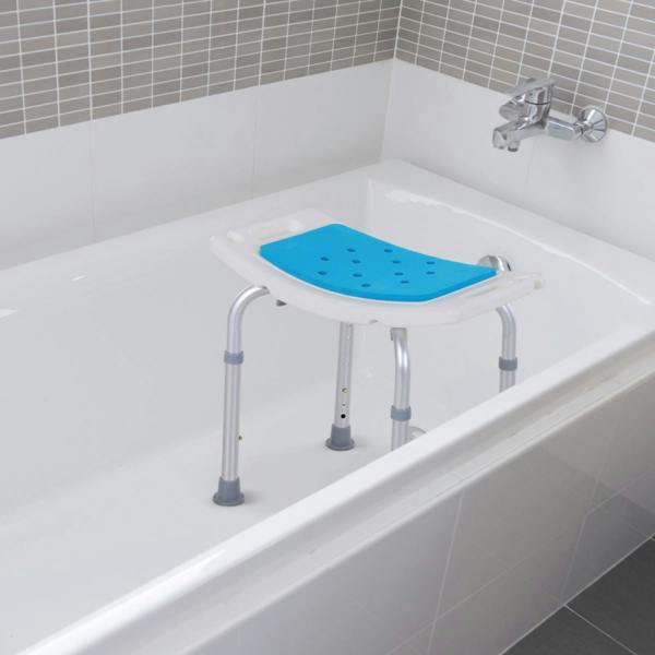 Dyzi Adjustable Aluminium Bath Shower Stool Non-Slip Padded Seat Blue