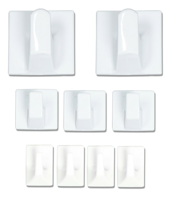 St Helens Assorted Self Adhesive Square Shaped Plastic Hooks (Pack of 9)