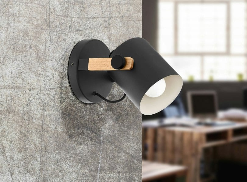 EGLO Hornwood 1-Light Retro Wood And Black Steel Wall Lamp