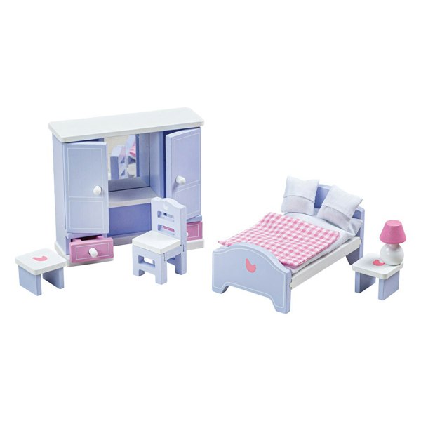 Tidlo Wooden Dolls House Bedroom Furniture Set - Includes 6 Pieces