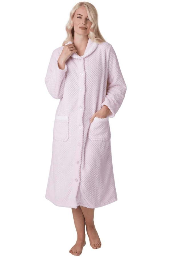 Camille Women's Supersoft Fleece Button Front Housecoat with Pockets